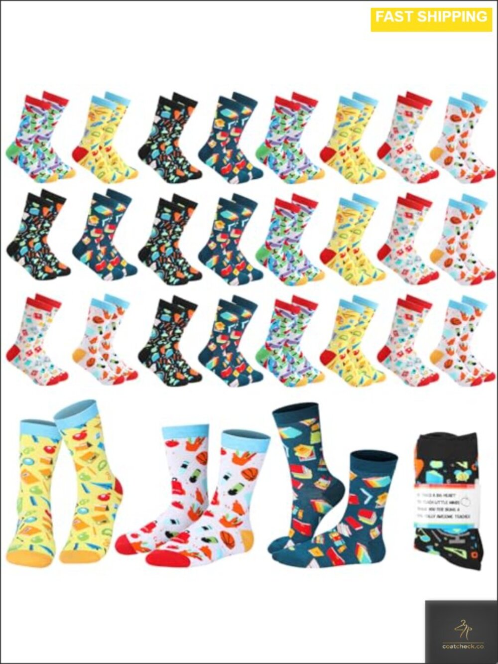 24 Pairs Teacher Gift Socks Polyester Cotton Blend Crew Unisex School